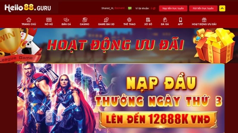 Nạp đầu: Thưởng ngày thứ 3 lên đến 12888K tại Hello88